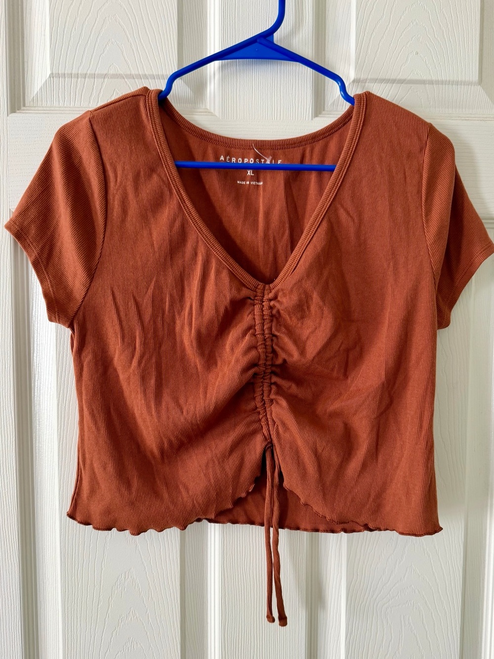 Aeropostale Rust Drawstring Ruched V-Neck Crop Top
